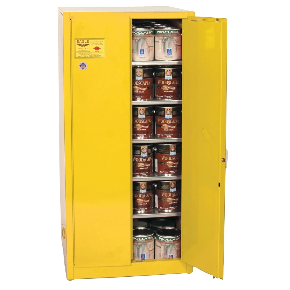 EAGLE YPI62X Flammable Safety Cabinet, 96 Gal., 34 Inch x 34 Inch x 65 Inch Size, Yellow, 5 Shelves | CE6ZWD 4RF77