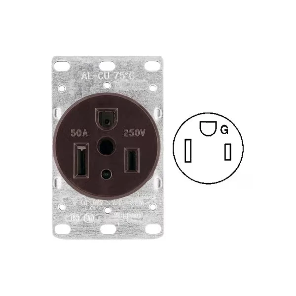 EATON 1254-BOX Receptacle Sngl 50A 250V Blk | CY6VDB
