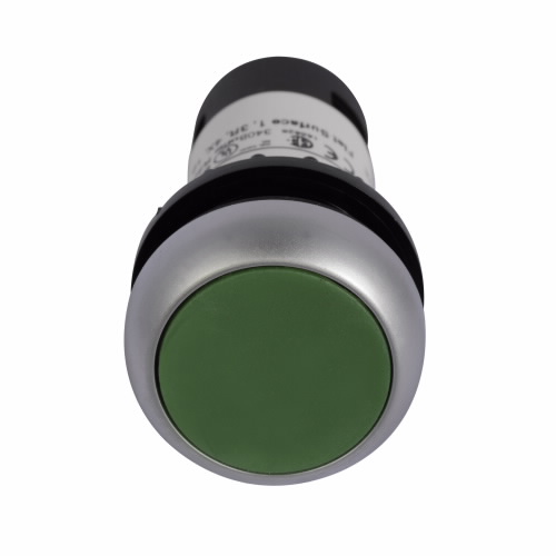 EATON C22-D-G-K10 Pushbutton, Green, Plastic Actuator, Silver Bezel, 1No, Ip 67 | BJ7VBU 20AX24