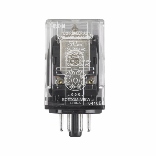 EATON D3PR3A General-Purpose Relay, D3 General Purpose Plug-In Relay, Plain Cover, 11 Pins | BJ2CUW