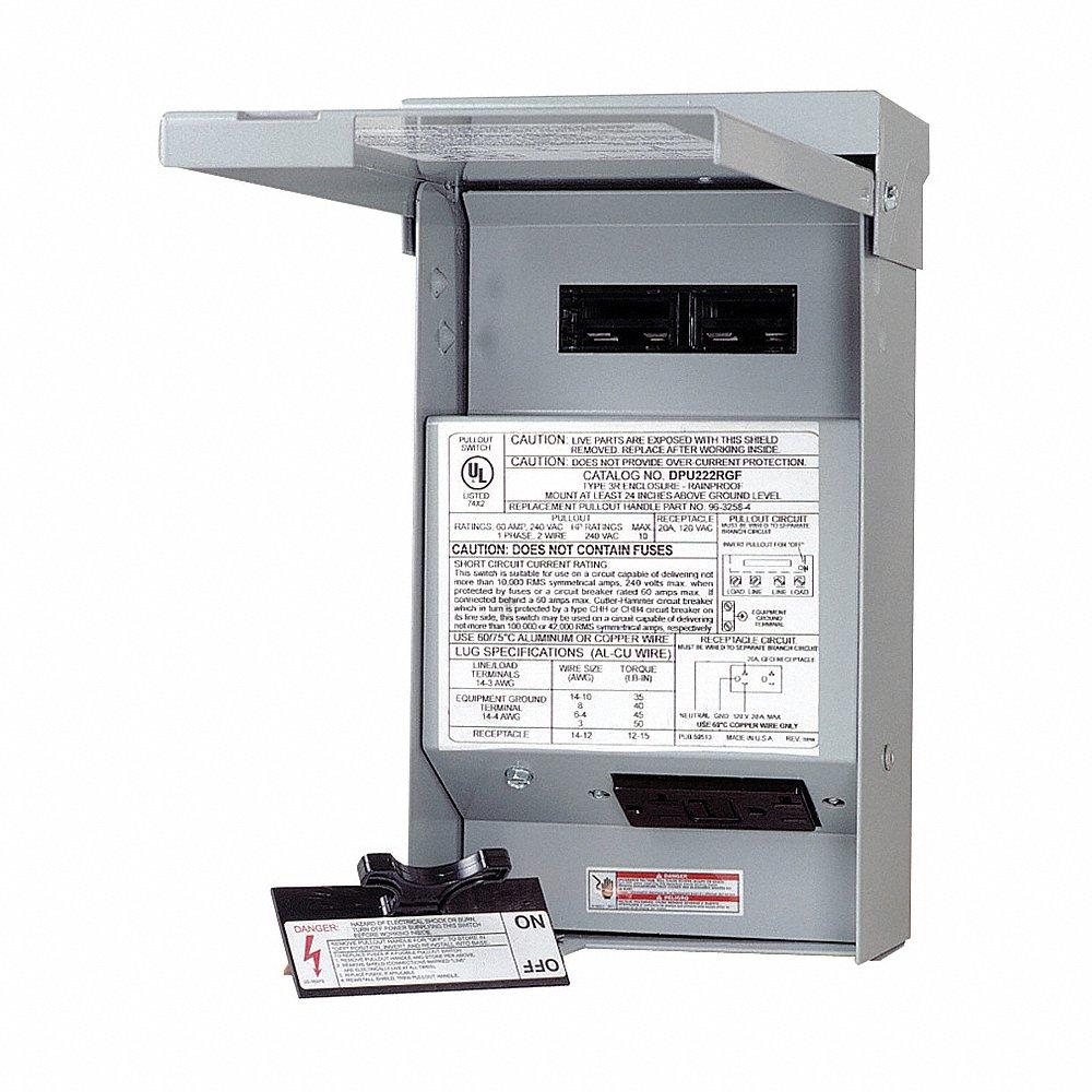 EATON DPU222RGF20 Air Conditioning Disconnect Switch, 60A, 10 HP At 240V, Galvanized Steel | CH9NVW 5XHR2