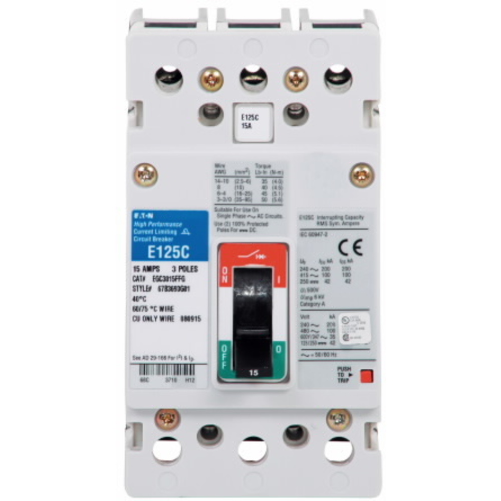 Molded Case Circuit Breaker, Eg-Frame, 3-Pole, 80A, 600Y/347 Vac, Line And Load, 50/60 Hz 