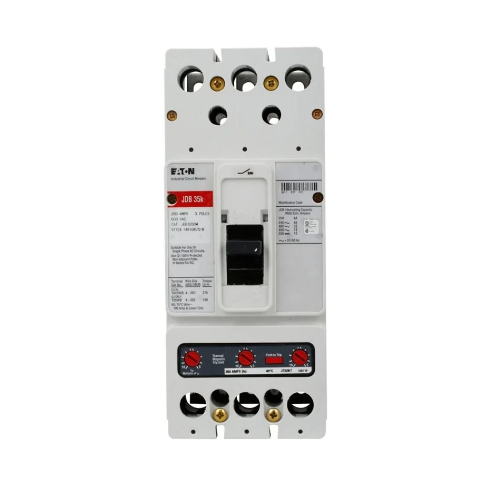 EATON JDB3125A08M01S12 Molded Case Circuit Breaker, 600 VAC/250 VDC, 125 A, 35/65 kA Interrupt | BH4EAC