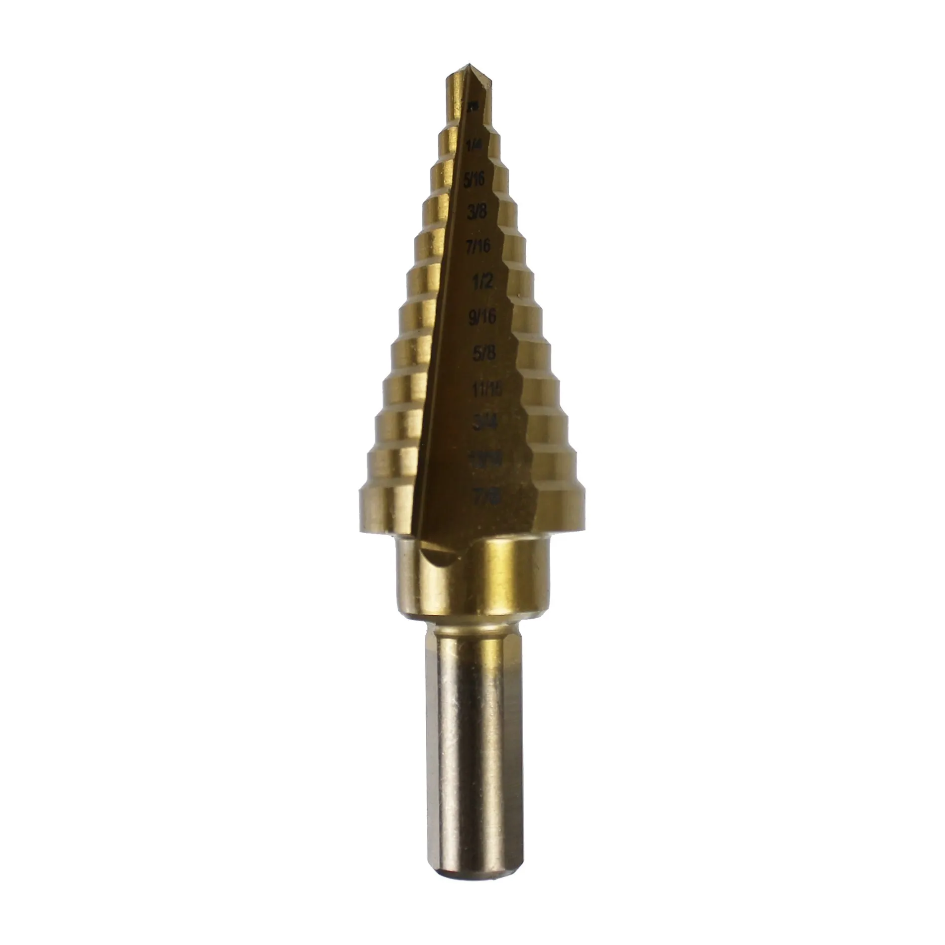 Step Drill, 3/16 Inch Size, 7/8 Inch 12 Step, Ti