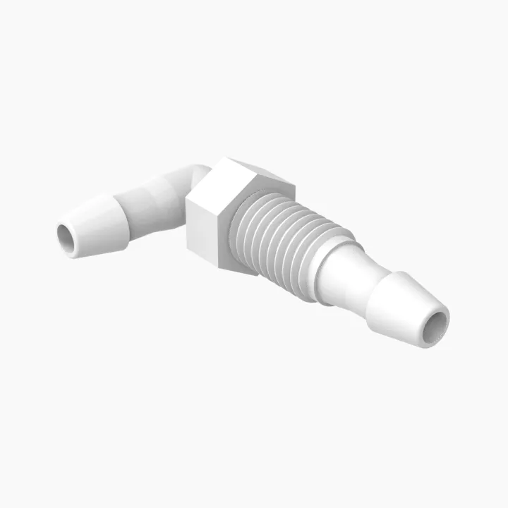 ELDON JAMES BHL1428-2-2-200WN Bulkhead Elbow, 1/4-28 UNF Thread Size, 1/8 x 1/8 Inch Barb White Nylon | CJ8DXX