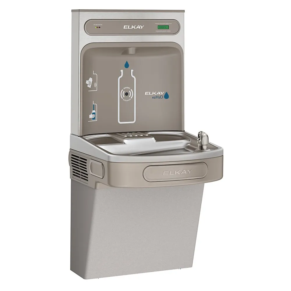 Bottle Filling Station With Single ADA Vandal-Resistant Cooler, Light Gray
