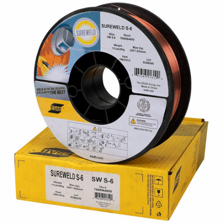ESAB 7008064600 MIG Welding Wire, Mild Steel, ER70S-6, 0.023 in, 11 lb, Plastic Spool, Sureweld S-6 | CP4UBA 786ZY3