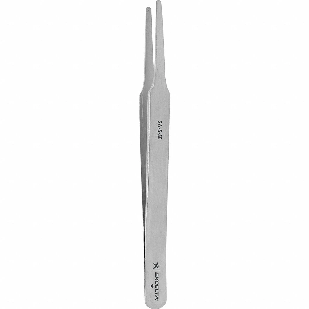 Tweezers, 4 3/4 Inch Length, Stainless Steel, Round, Straight Tip