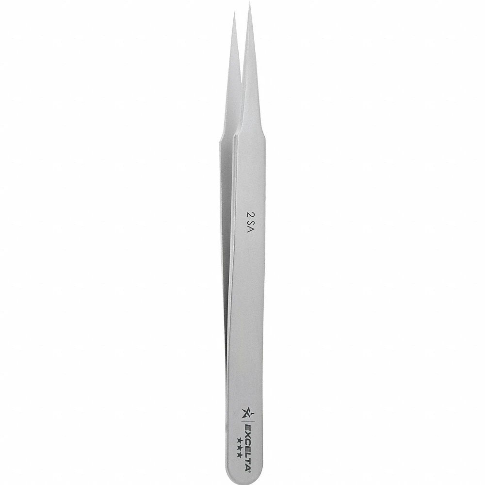 Tweezers, 4 3/4 Inch Length, Stainless Steel, Point, Straight Tip, 0.006 Inch Tip Thick