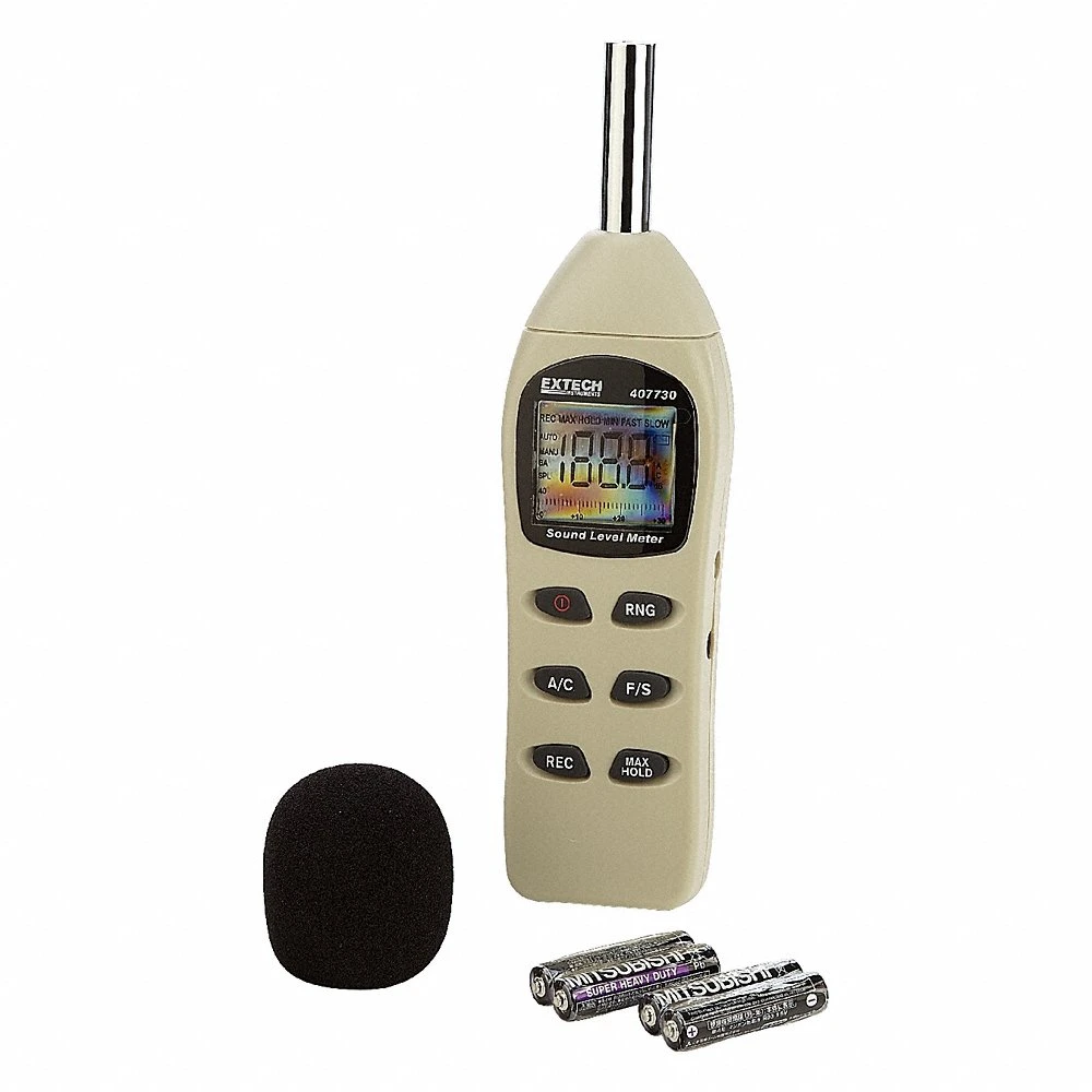 Sound Level Meter, 40 dB, Sound Level Meters, 40 dB to 130 dB, 300 hz to 8 k hz, NIST, LCD