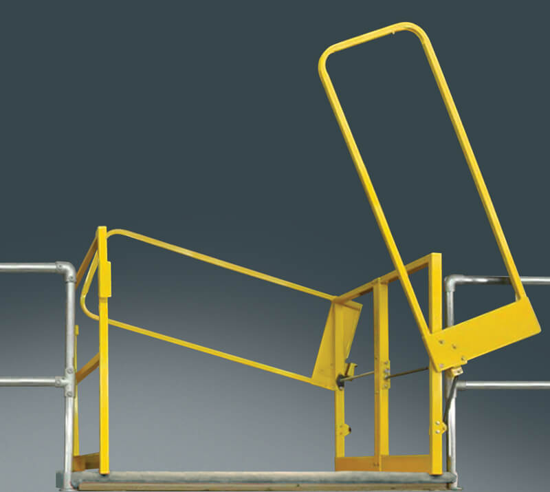 Mezzanine Safety Gate, 64 x 42 Inch Clear Opening, Carbon Steel, Yellow Powder Coat