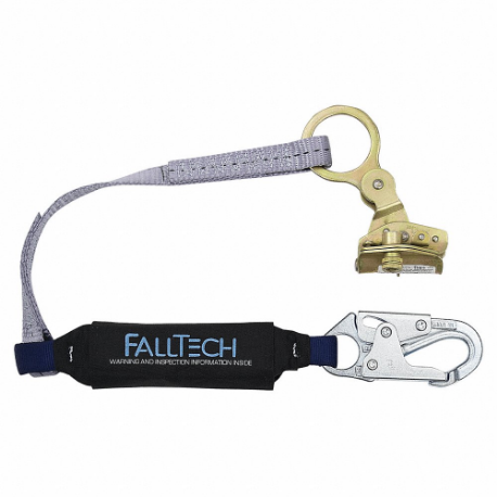 Shock-Absorbing Lanyard, 310 Lb Capacity, Steel, Black/Blue, Osha 1910.66/Osha 1926.502