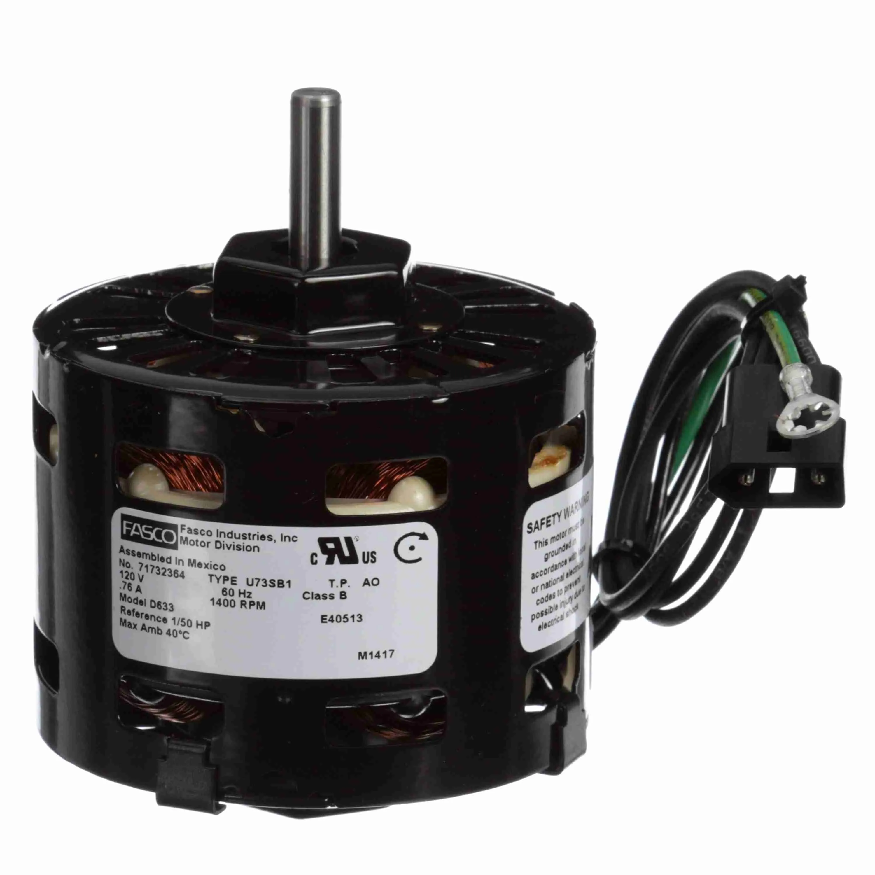 OEM Replacement Motor, 1/50 HP, 1 Phase, 60 Hz, 120 V, 1400 rpm, 1 Speed, 3.3 Inch Dia