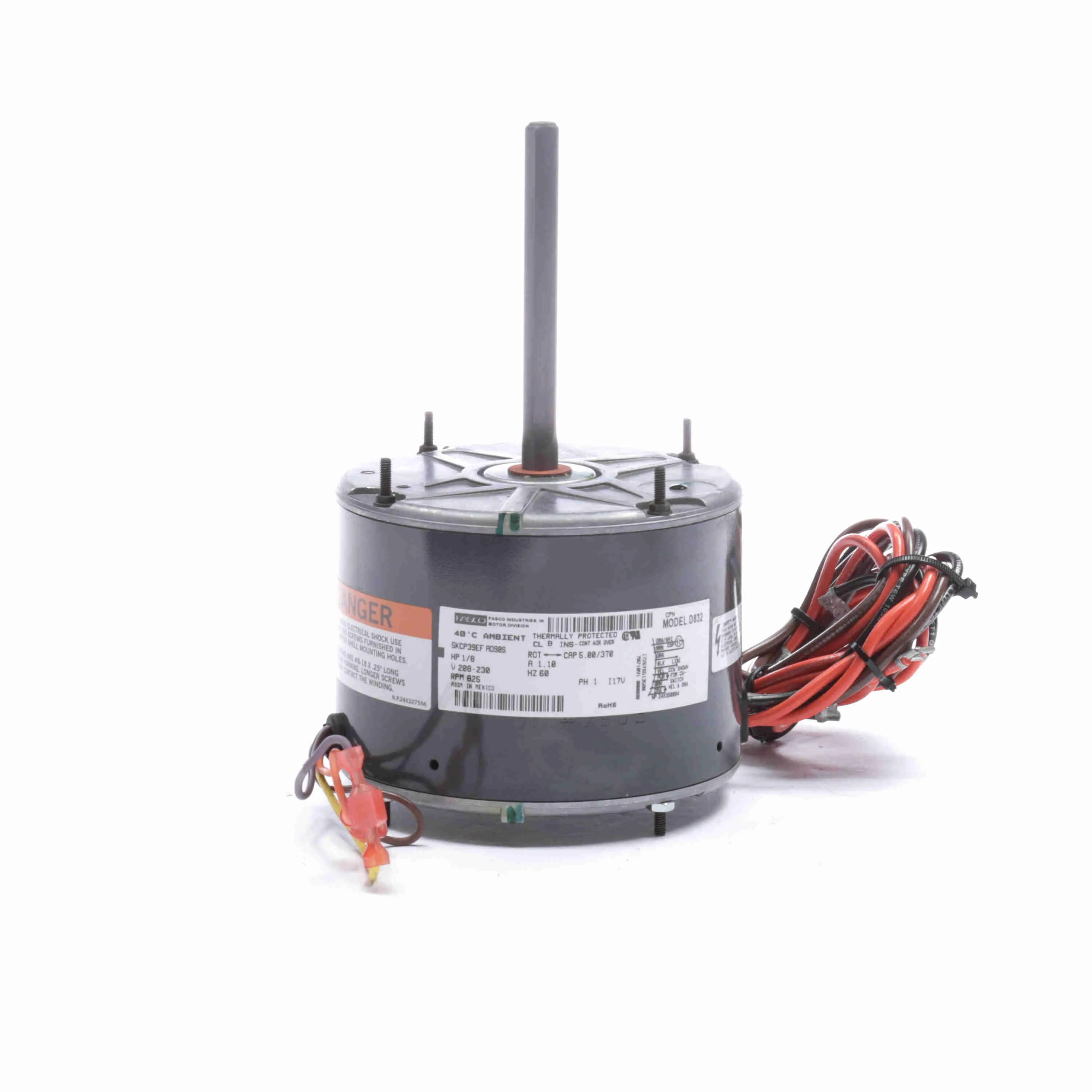 OEM Replacement Motor, 1/8 HP, 1 Phase, 60 Hz, 208-230 V, 825 rpm, 1 Speed, 48 Frame