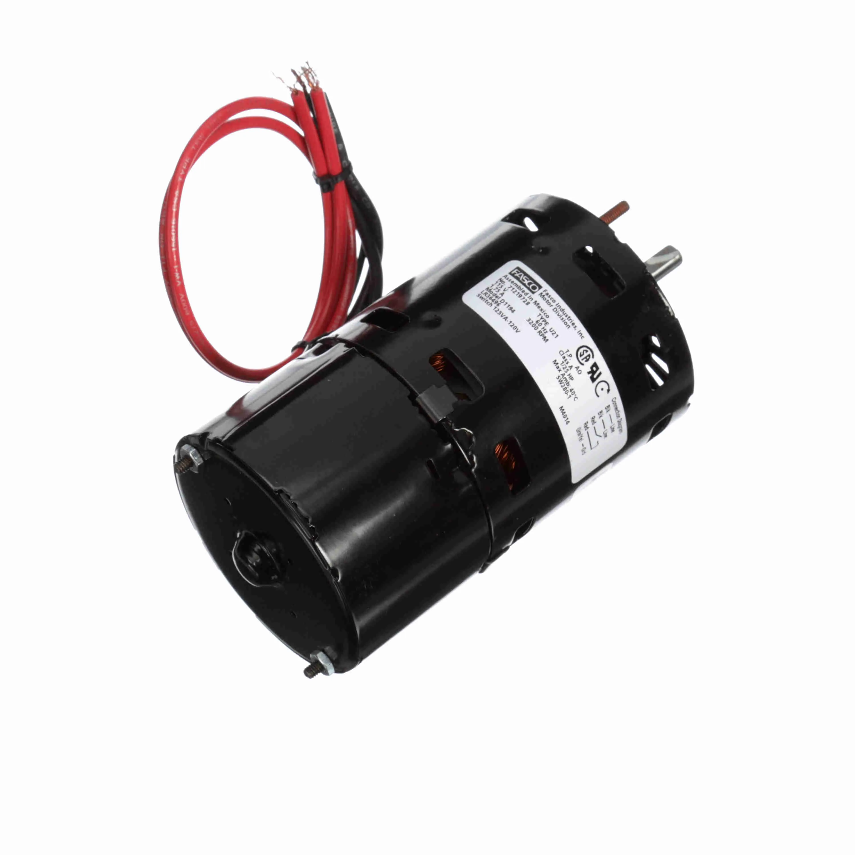Draft Inducer Motor, 1/25 HP, 1 Phase, 60 Hz, 115 V, 3200 rpm, 1 Speed, 3.3 Inch Dia