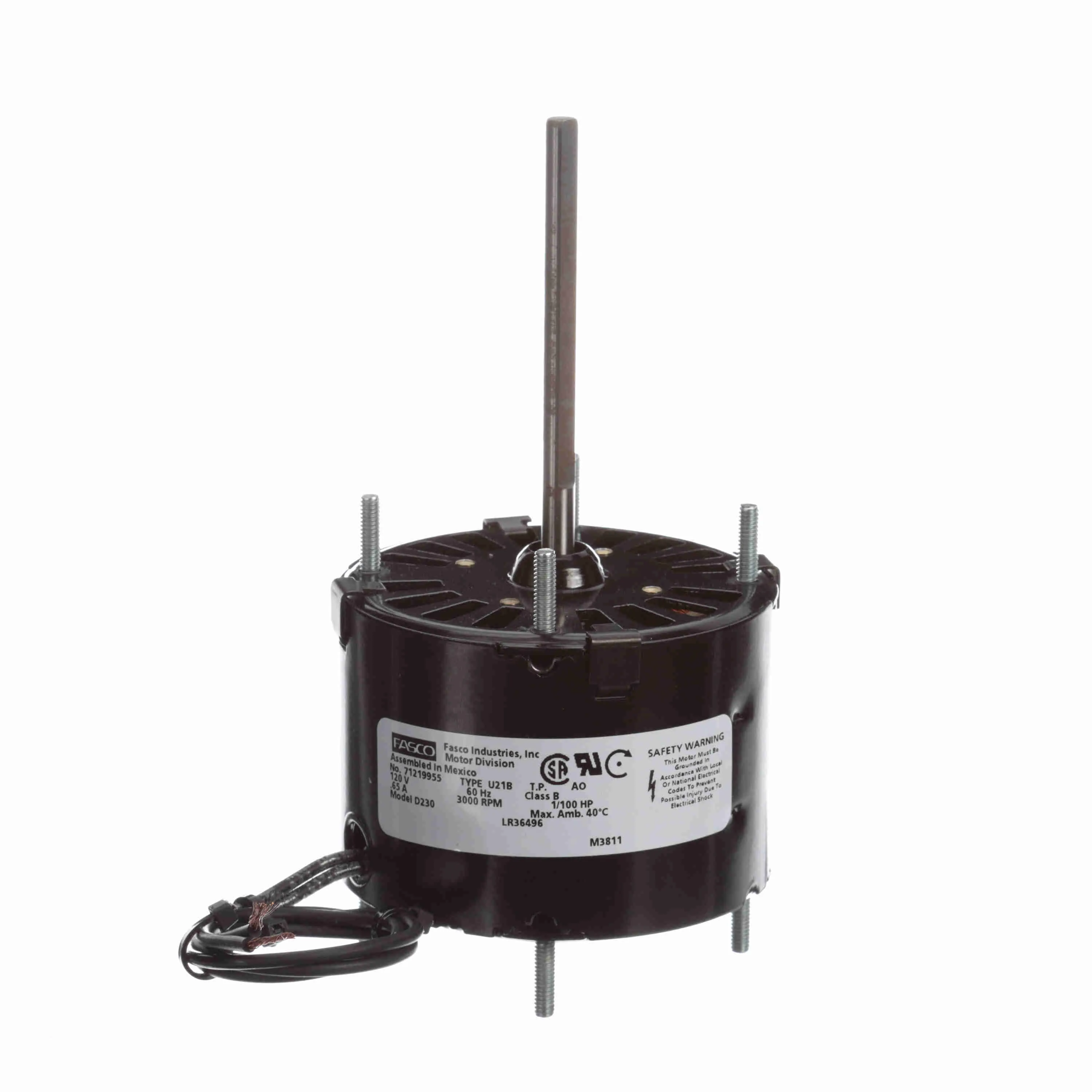 Fan And Blower Motor, 1/100 HP, 1 Phase, 60 Hz, 120 V, 3000 rpm, 1 Speed, 3.3 Inch Dia