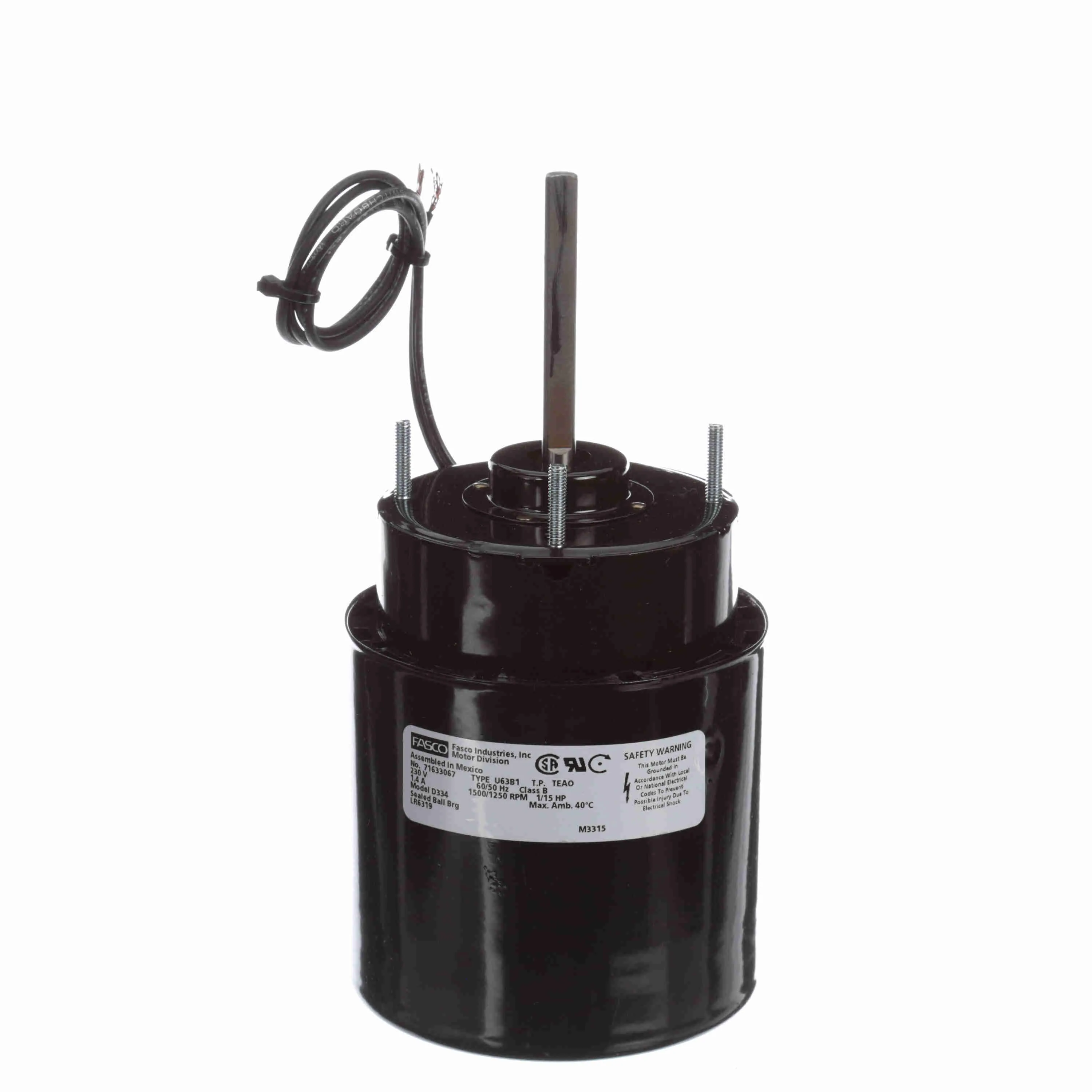 Fan And Blower Motor, 1/15 HP, 1 Phase, 50 Hz, 230 V, 1500/1250 rpm, 1 Speed, 3.3 Inch Dia