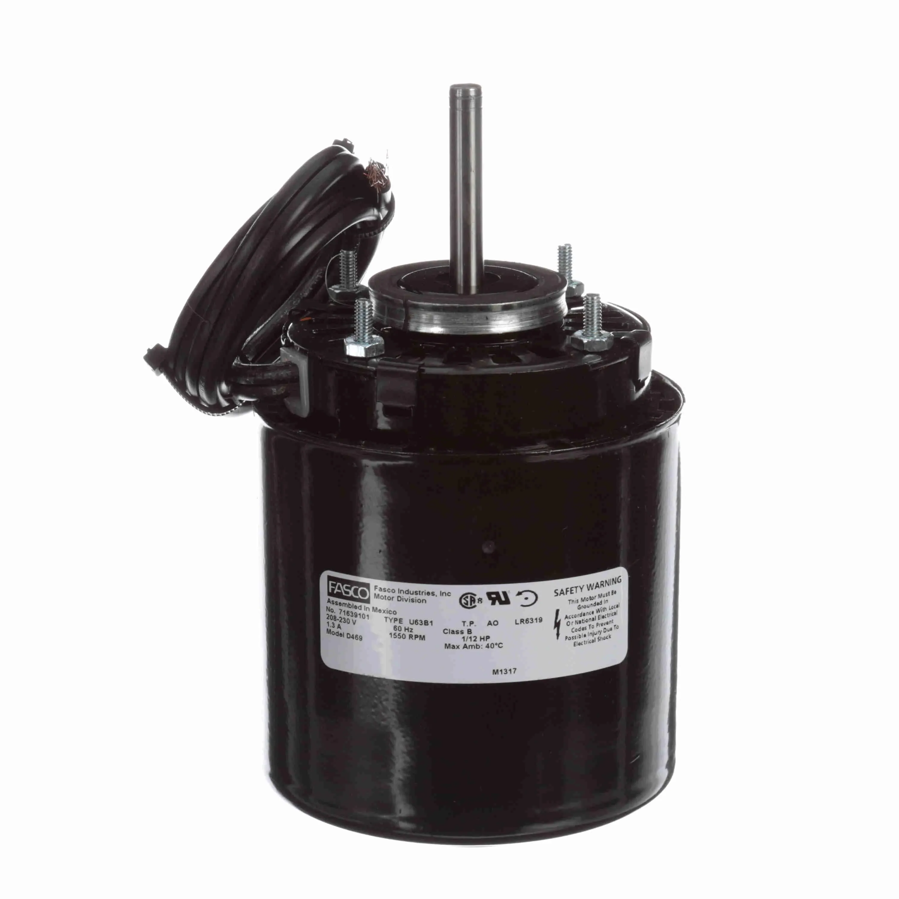 Refrigeration Motor, 1/12 HP, 1 Phase, 60 Hz, 208/230 V, 1550 rpm, 1 Speed, 3.3 Inch Dia