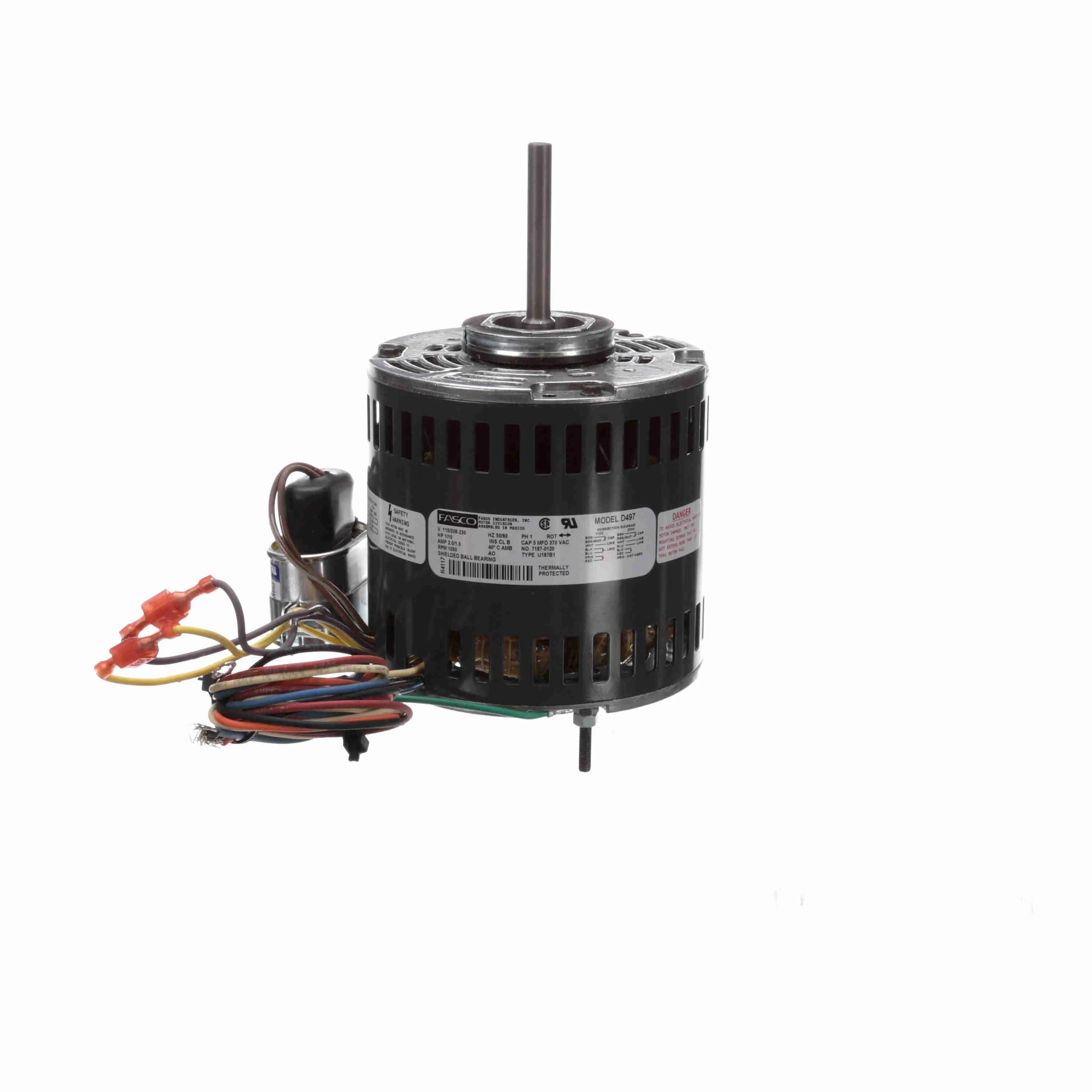Refrigeration Motor, 1/10 HP, 1 Phase, 60 Hz, 115/208-230 V, 1050 rpm, 1 Speed, 42 Frame