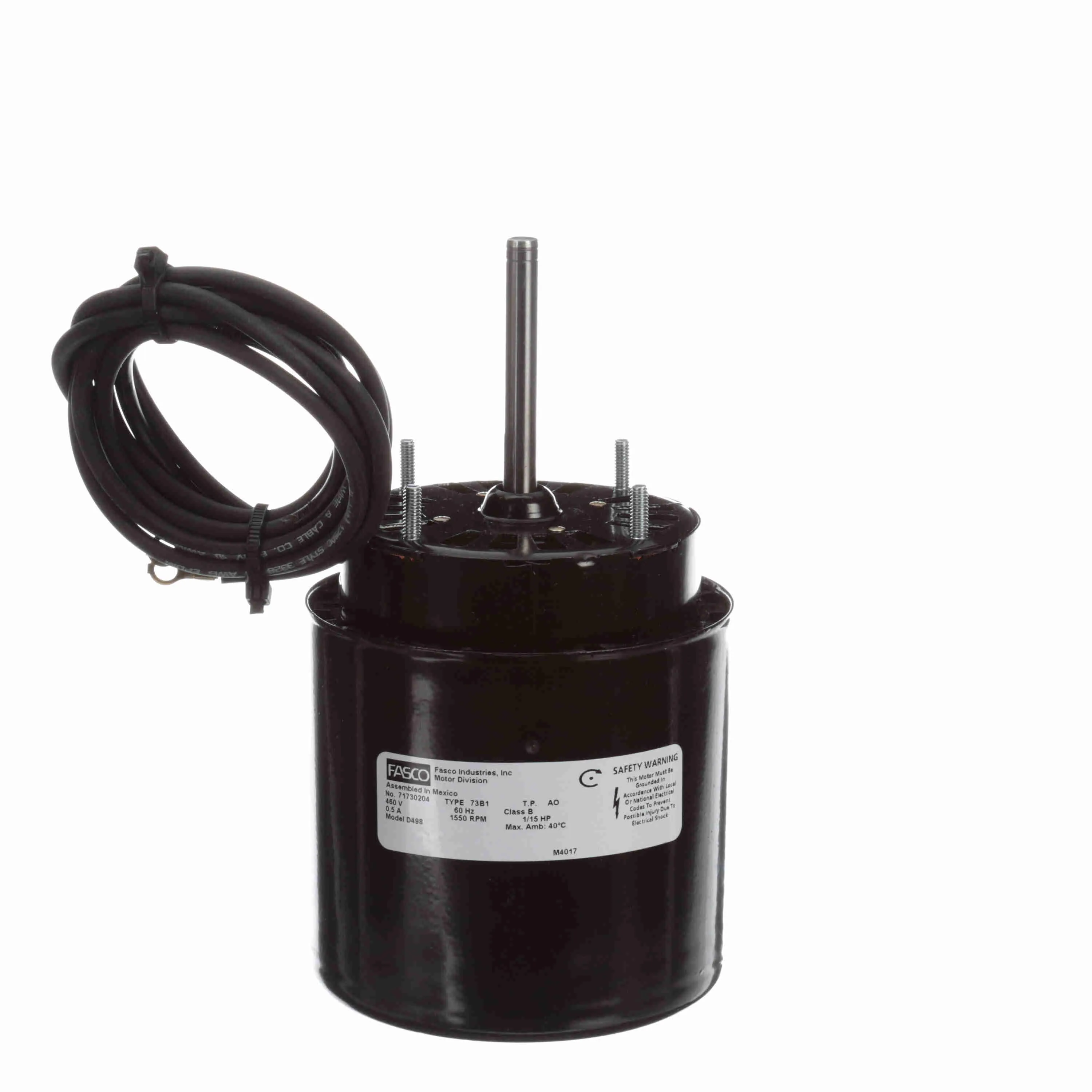 Fan And Blower Motor, 1/15 HP, 1 Phase, 60 Hz, 460 V, 1550 rpm, 1 Speed, 3.3 Inch Dia