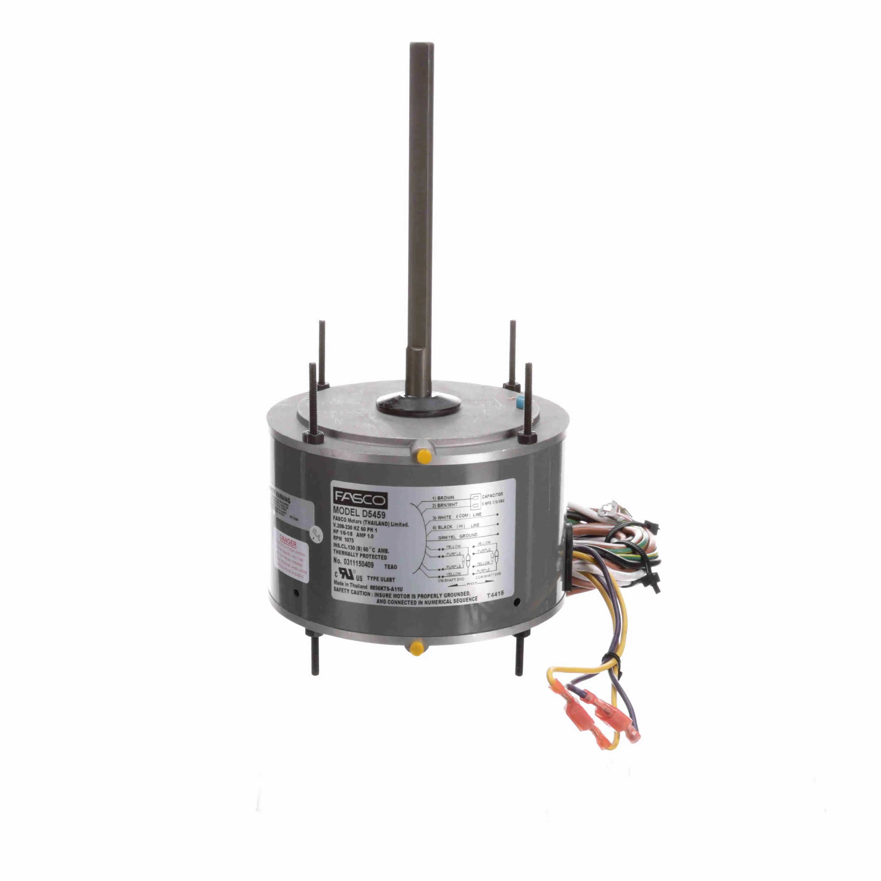 Condenser Fan Motor, 1/6-1/8 HP, 1 Phase, 60 Hz, 208-230 V, 1075 rpm, 1 Speed, 48 Frame