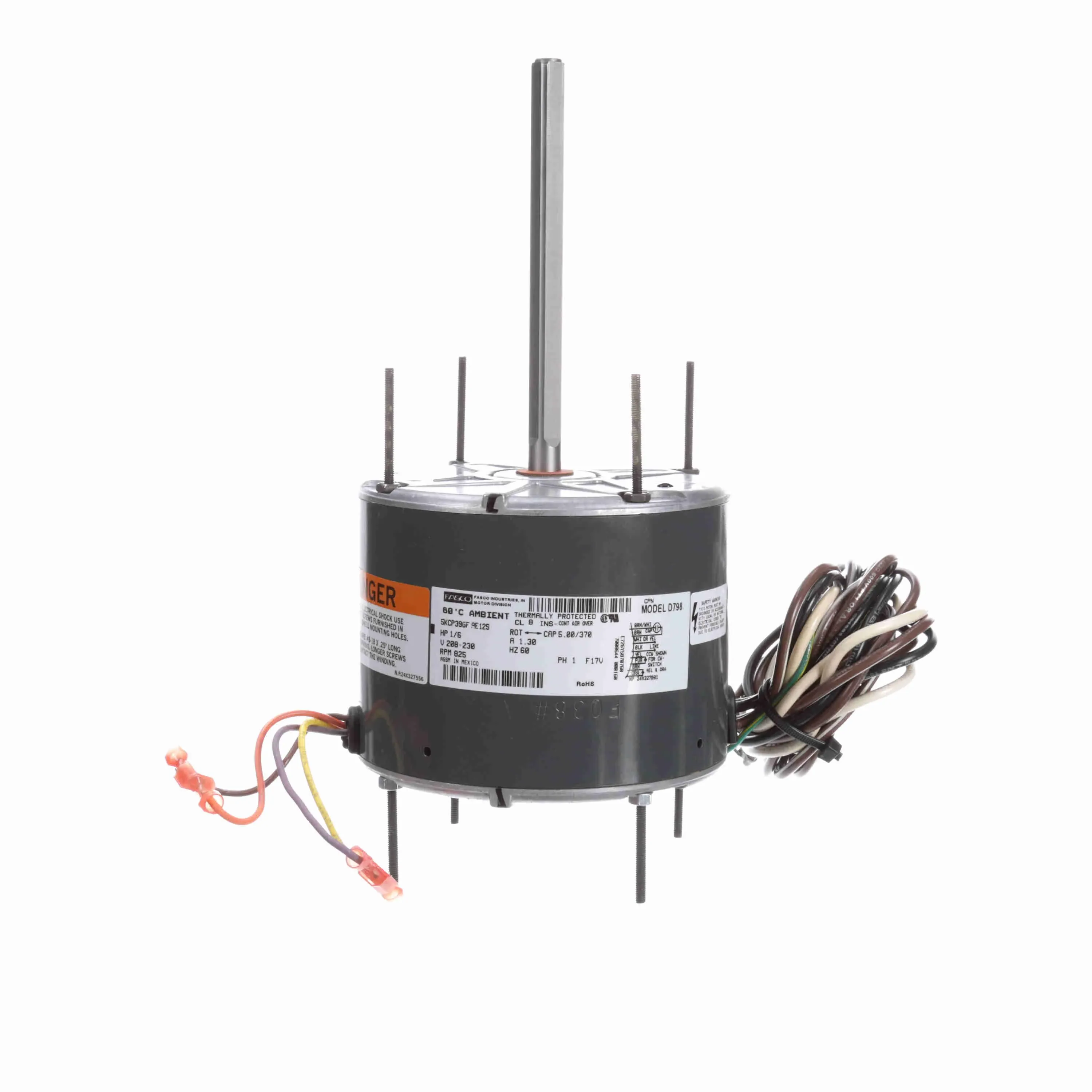 Condenser Fan Motor, 1/6 HP, 1 Phase, 60 Hz, 208-230 V, 825 rpm, 1 Speed, 48 Frame