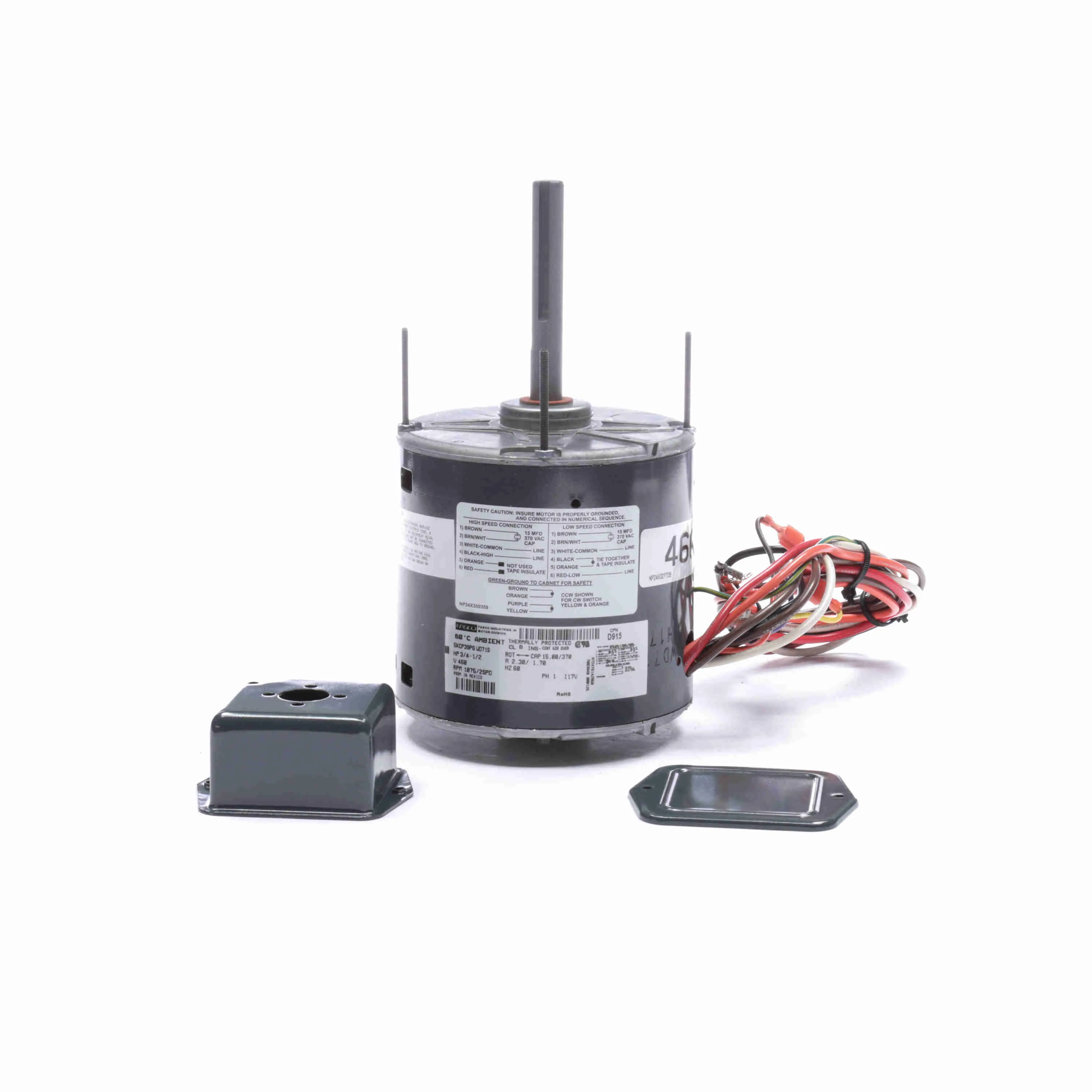 OEM Replacement Motor, 3/4-1/2 HP, 1 Phase, 60 Hz, 460 V, 1075 rpm, 2 Speed, 48 Frame