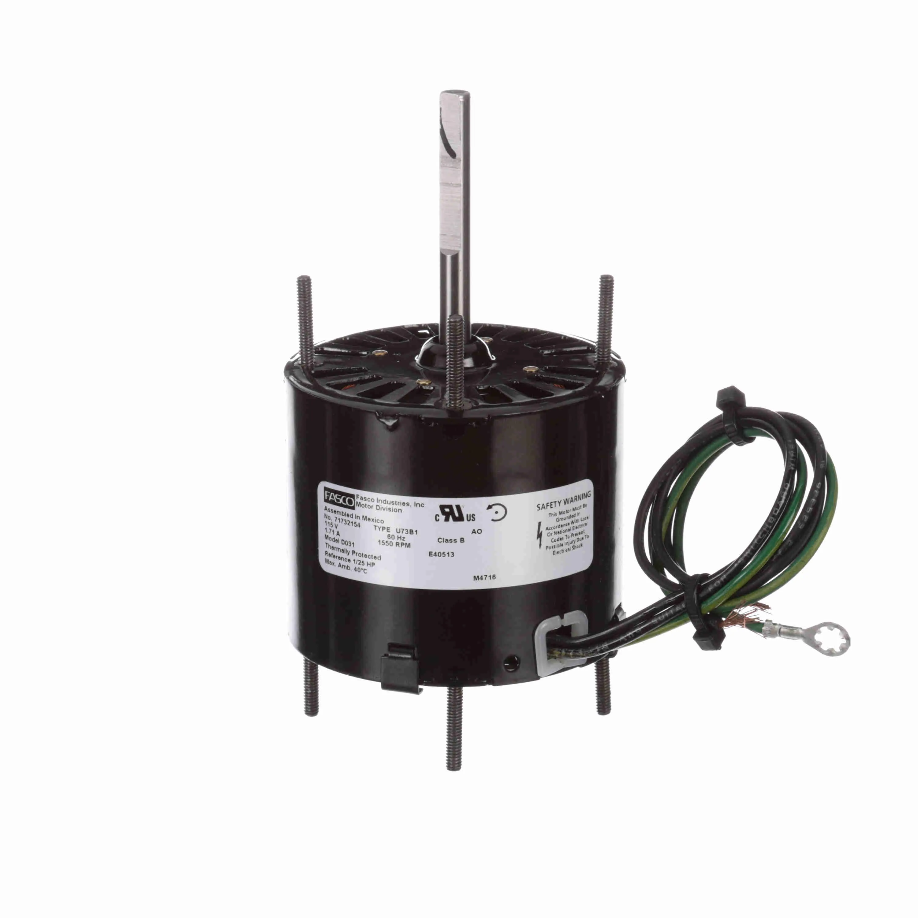 Ventilation Motor, 1/25 HP, 1 Phase, 60 Hz, 115 V, 1550 RPM, 1 Speed, 3.3 Inch Diameter