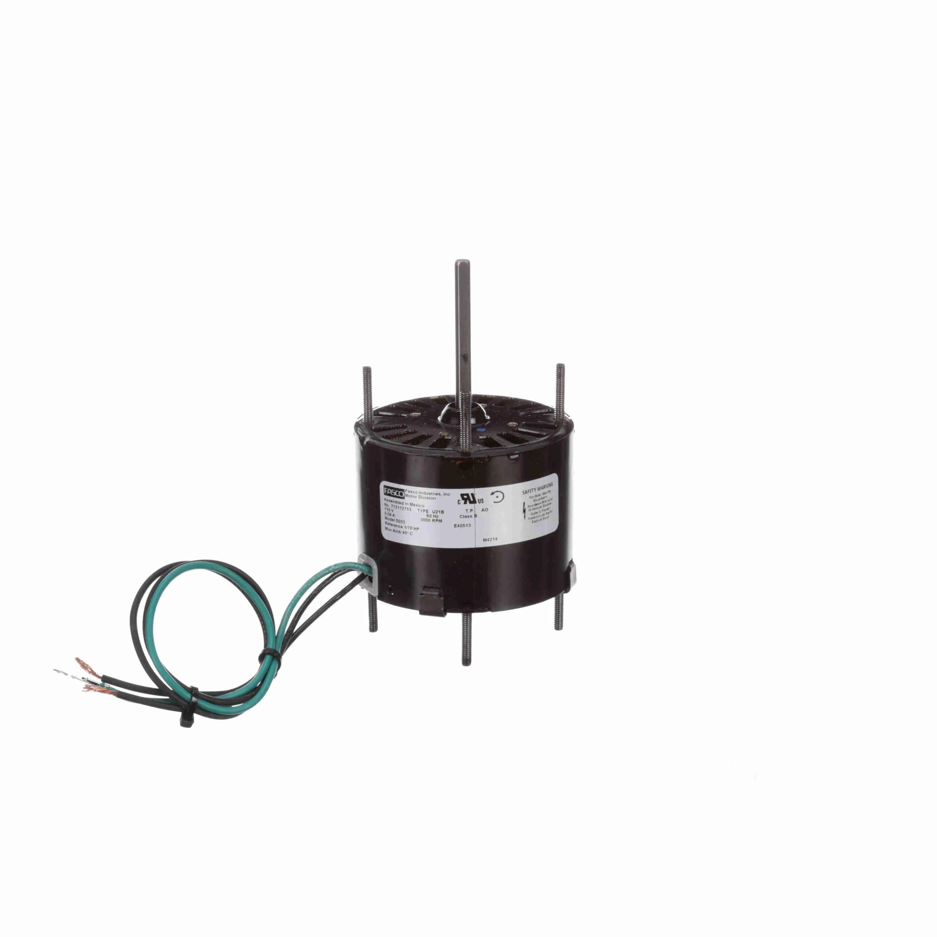 Ventilation Motor, 1/70 HP, 1 Phase, 60 Hz, 115 V, 3000 RPM, 1 Speed, 3.3 Inch Diameter