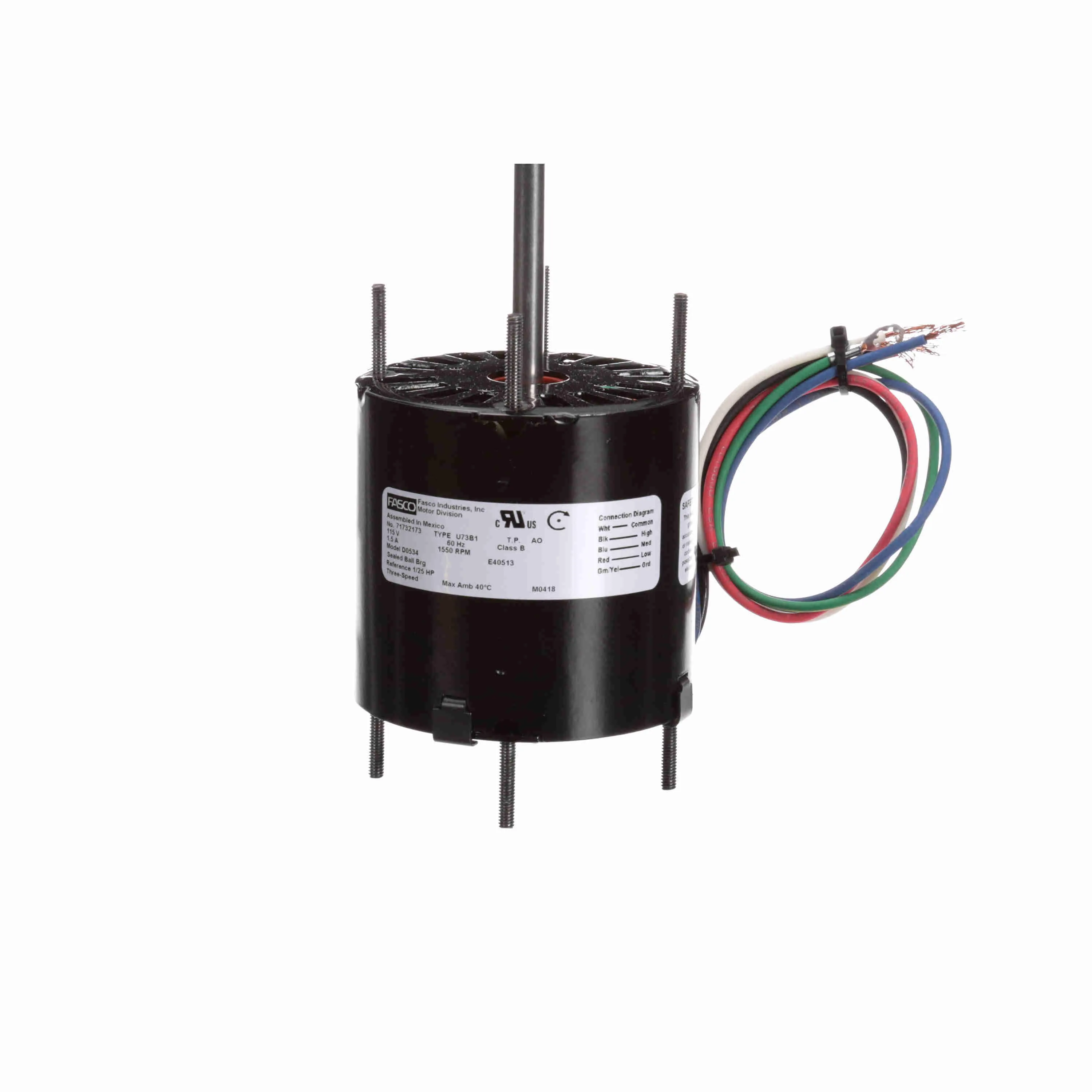 Ventilation Motor, 1/25 HP, 1 Phase, 60 Hz, 115 V, 1550 RPM, 3 Speed, 3.3 Inch Diameter