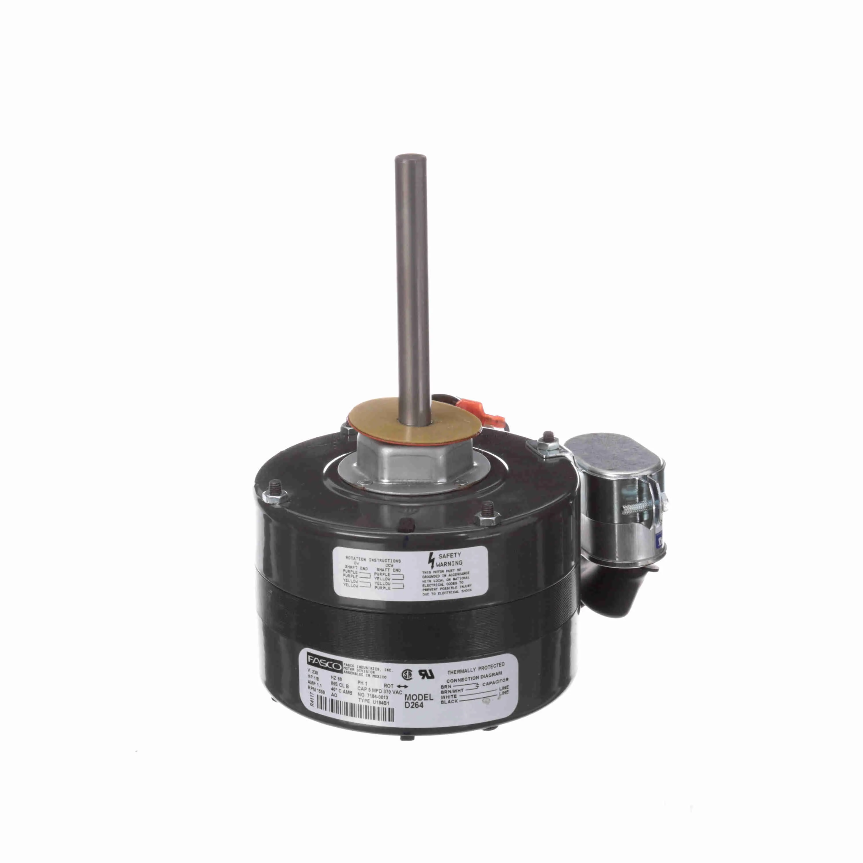 Motor, 230 V, 1/8 HP, 1550 RPM, 1 Speed