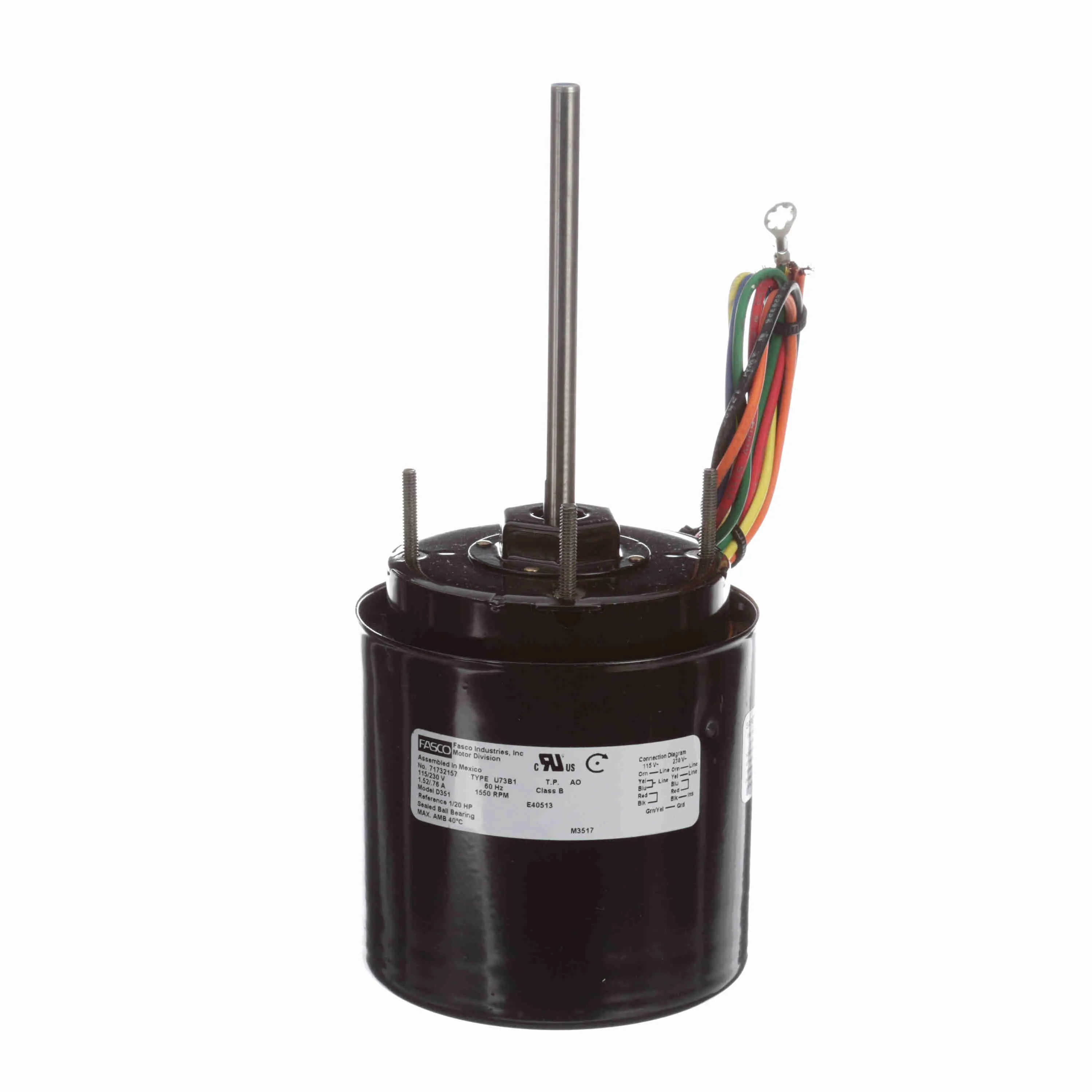 Ventilation Motor, 1/20 HP, 60 Hz, 115/230 V, 1550 RPM, 1 Speed, 3.3 Inch Diameter