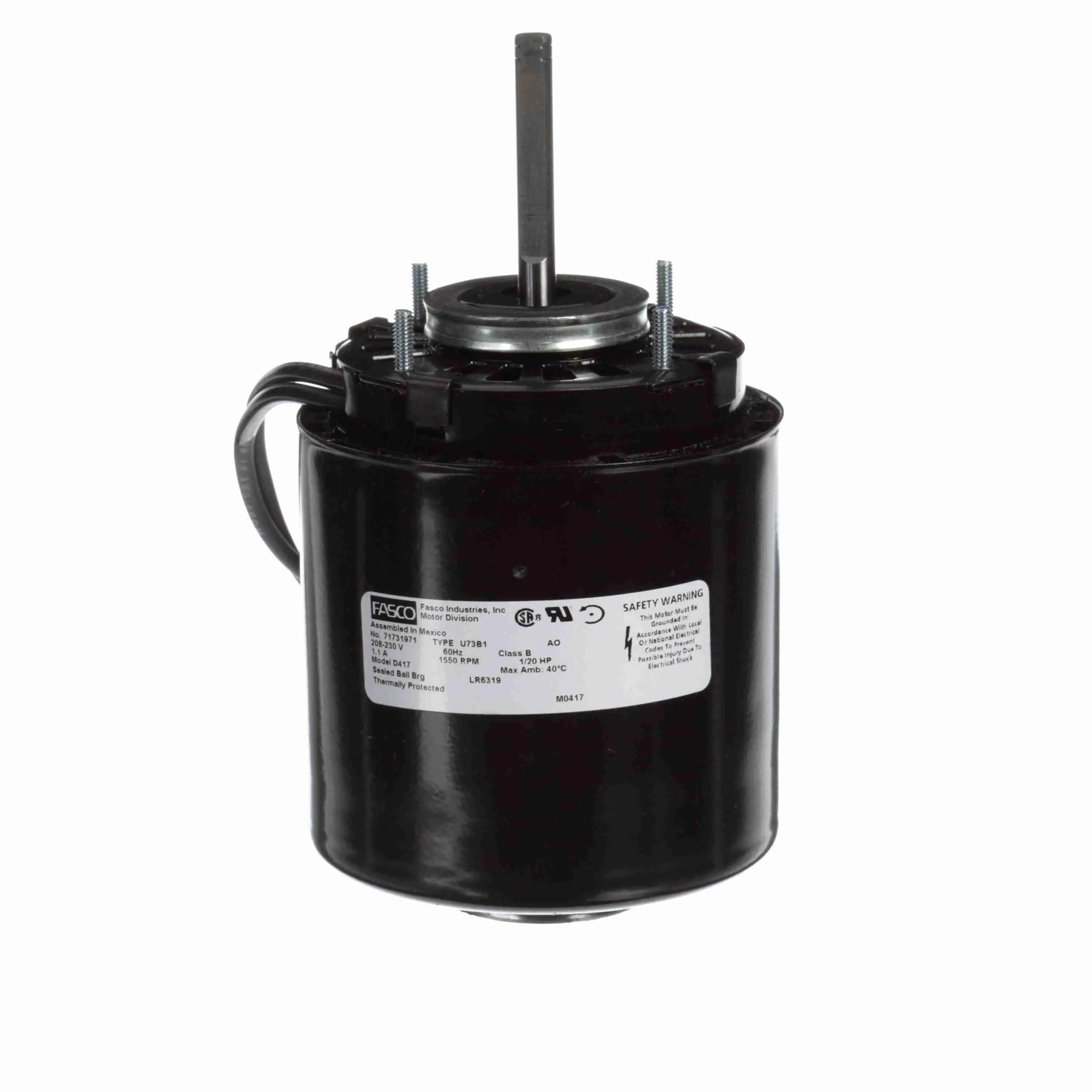 Refrigeration Motor, 1/20 HP, 1 Phase, 60 Hz, 208-230 V, 1550 RPM, 1 Speed