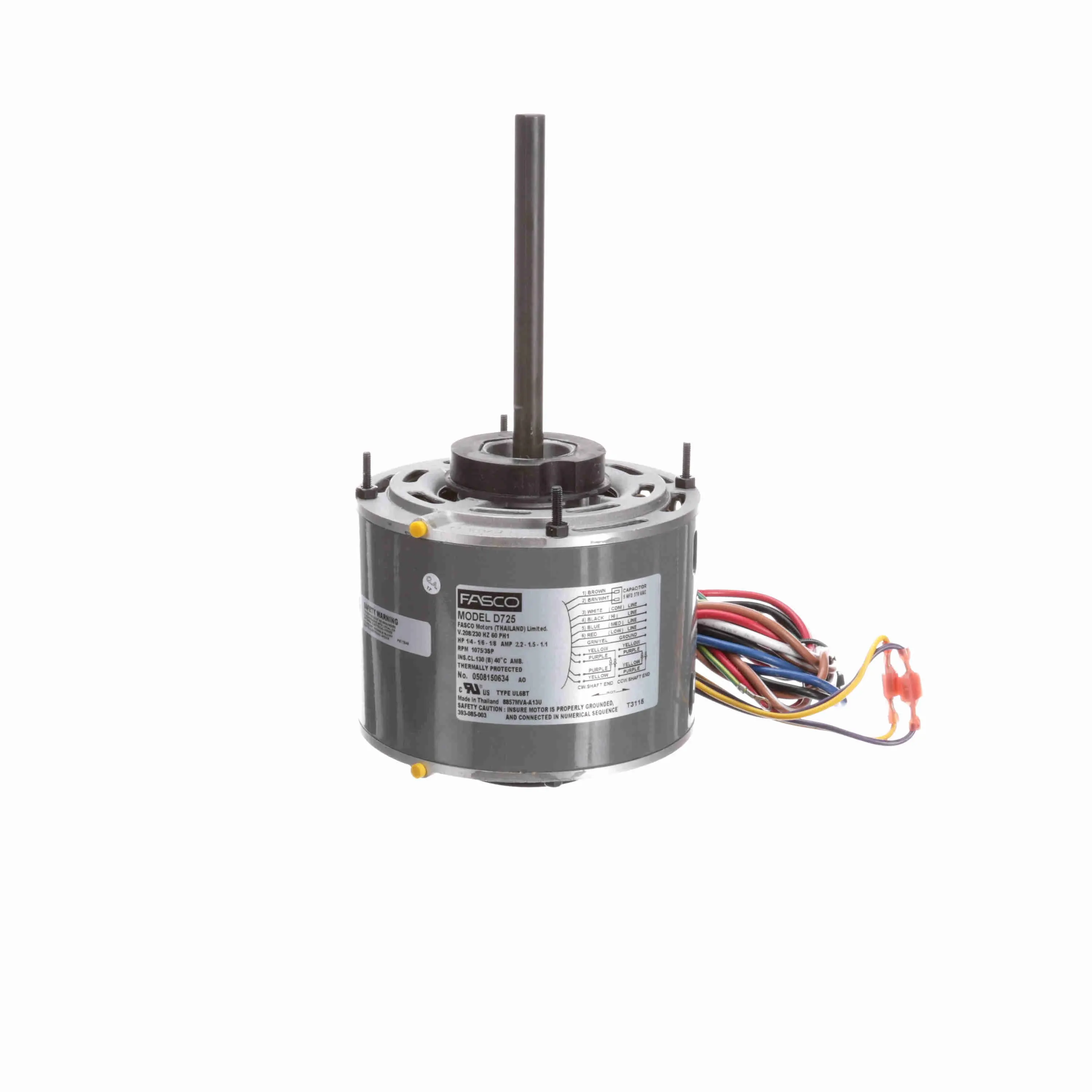 FASCO D725 Direct Drive Blower Motor, 3 Speed, Stud Mount, 1/4, 1/6, 1/8 HP, 208-230V AC | CJ2AEB 49VT79