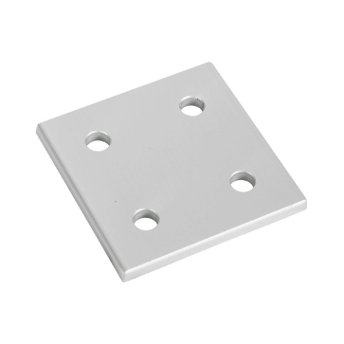 Square Flat Plate, Silver, 4 Holes, Anodized Aluminum, Slot Size 8