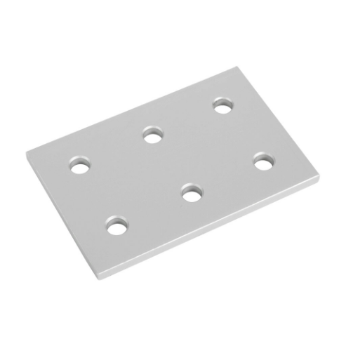 Rectangular Flat Plate, Silver, 6 Holes, Anodized Aluminum, Slot Size 8