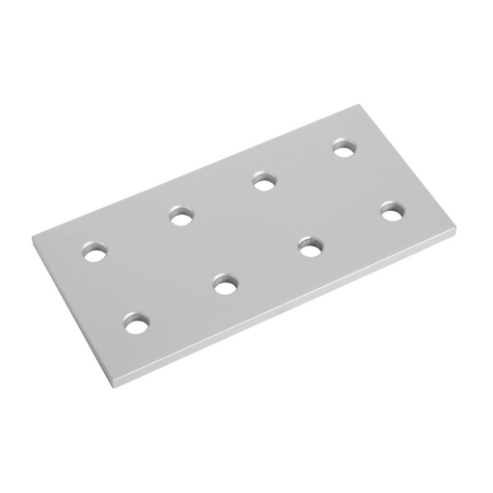 Rectangular Flat Plate, Silver, 8 Holes, Anodized Aluminum, Slot Size 8