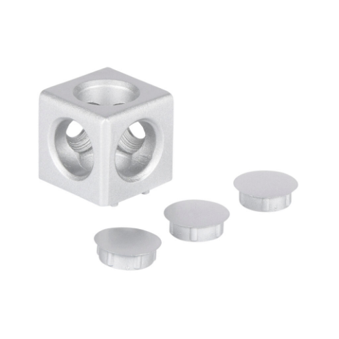 FATH 151186 Cube Connector, Silver, 30 x 30 x 30mm, Die-Cast Aluminum, Slot Size 8 | CV7FPH