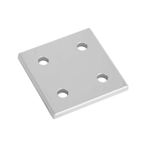 Square Flat Plate, Silver, 4 Holes, Anodized Aluminum, Slot Size 8