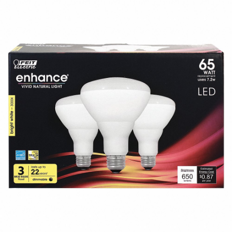 FEIT ELECTRIC LED BR30DM/930CA/3 Bulb, BR30, Medium Screw, 7.2 W Watts, LED, Medium Screw, 3 Pack | CP4ZCW 56JH50