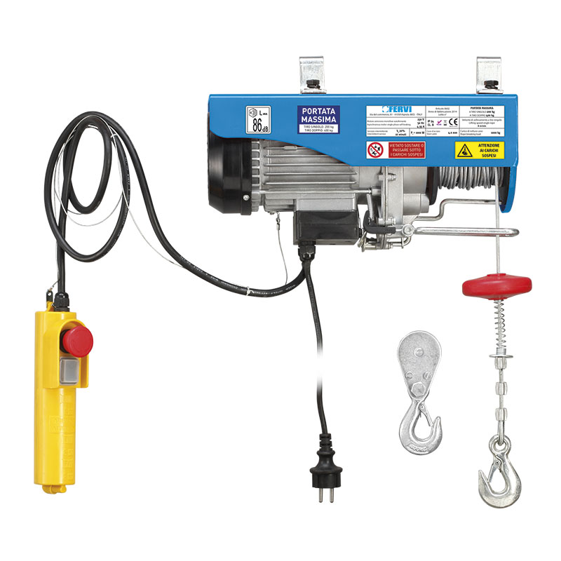 FERVI 0602 Electric Cable Hoist, 200/400Kg Capacity, 18m Cable Length, 1kW | CJ4LEA