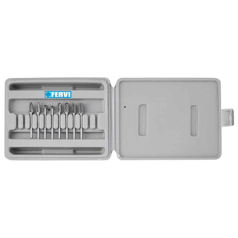 FERVI F008/3 Carbide Rotary File Set, 3mm Shank Diameter, 8 Pieces | CJ4LAZ