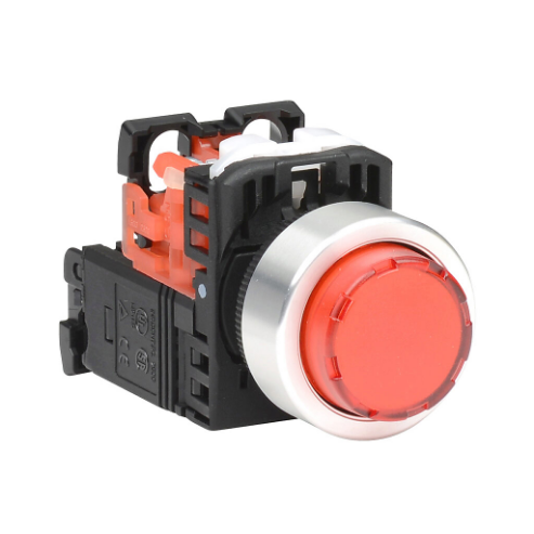 Pushbutton, 22mm, Momentary, LED Illuminated, 1 N.C. Contact, Plastic Base, Metal Bezel