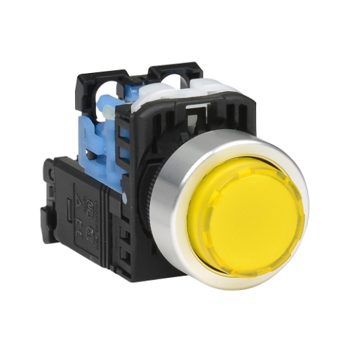 Pushbutton, 22mm, Momentary, LED Illuminated, 1 N.O. Contact, Plastic Base, Metal Bezel