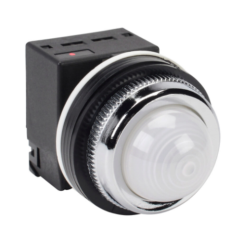 LED Indicating Light, Permanent Light Function, 30mm, White, 41mm, Dome, Plastic Base