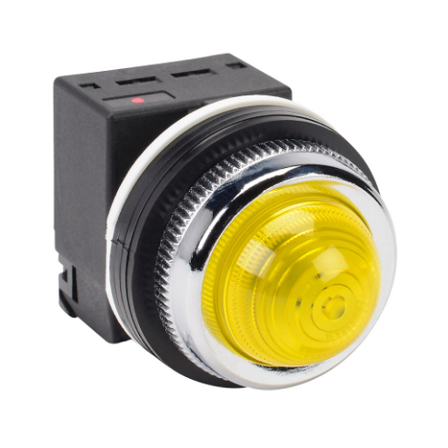 LED Indicating Light, Permanent Light Function, 30mm, Yellow, 41mm, Dome, Plastic Base