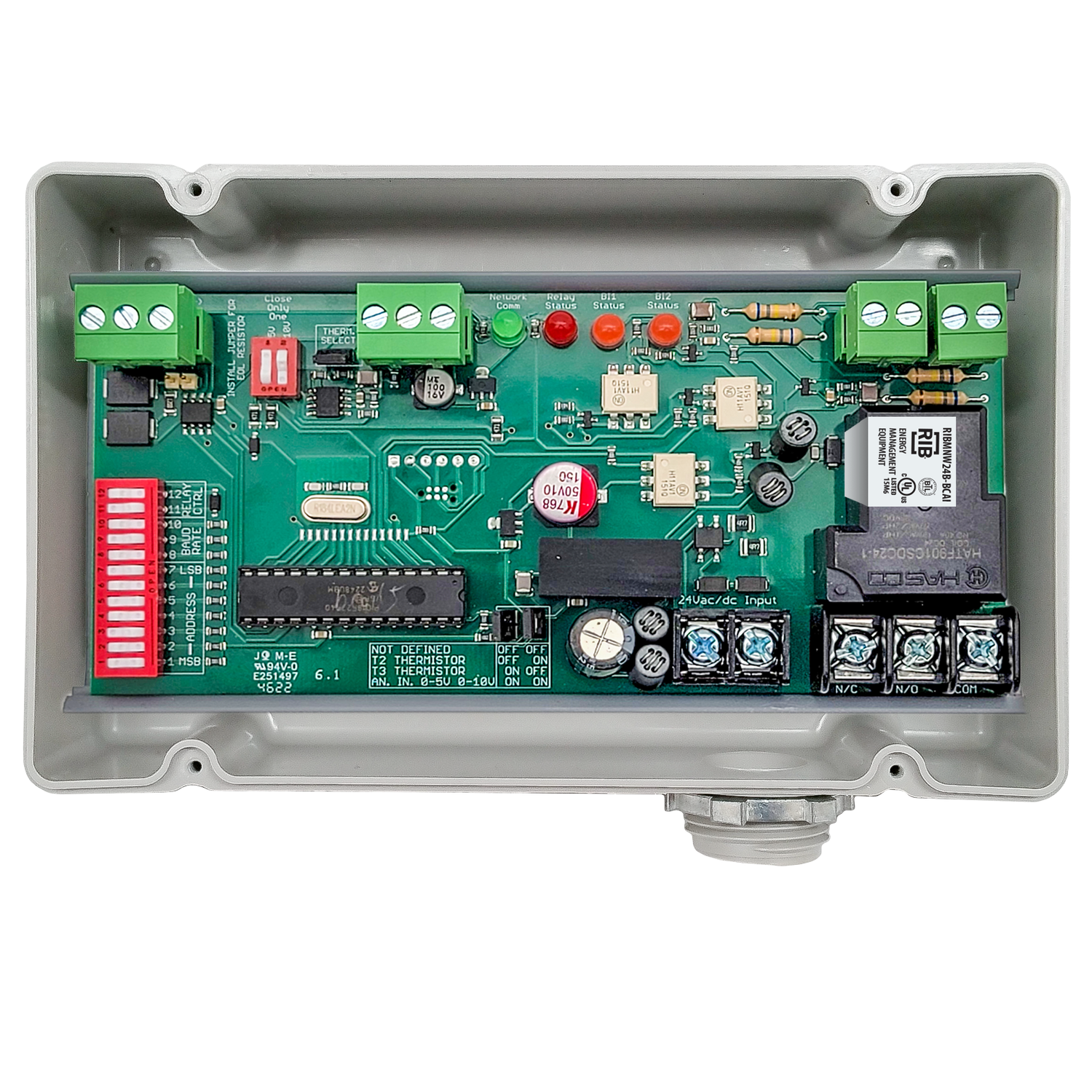 FUNCTIONAL DEVICES INC / RIB RIBTW24B-BCAI-N4-GY Enclosed Pre-Wired Relay, With 24 VAC Power Input, Analog Input, Grey Lid, 20 A | CE4VJB