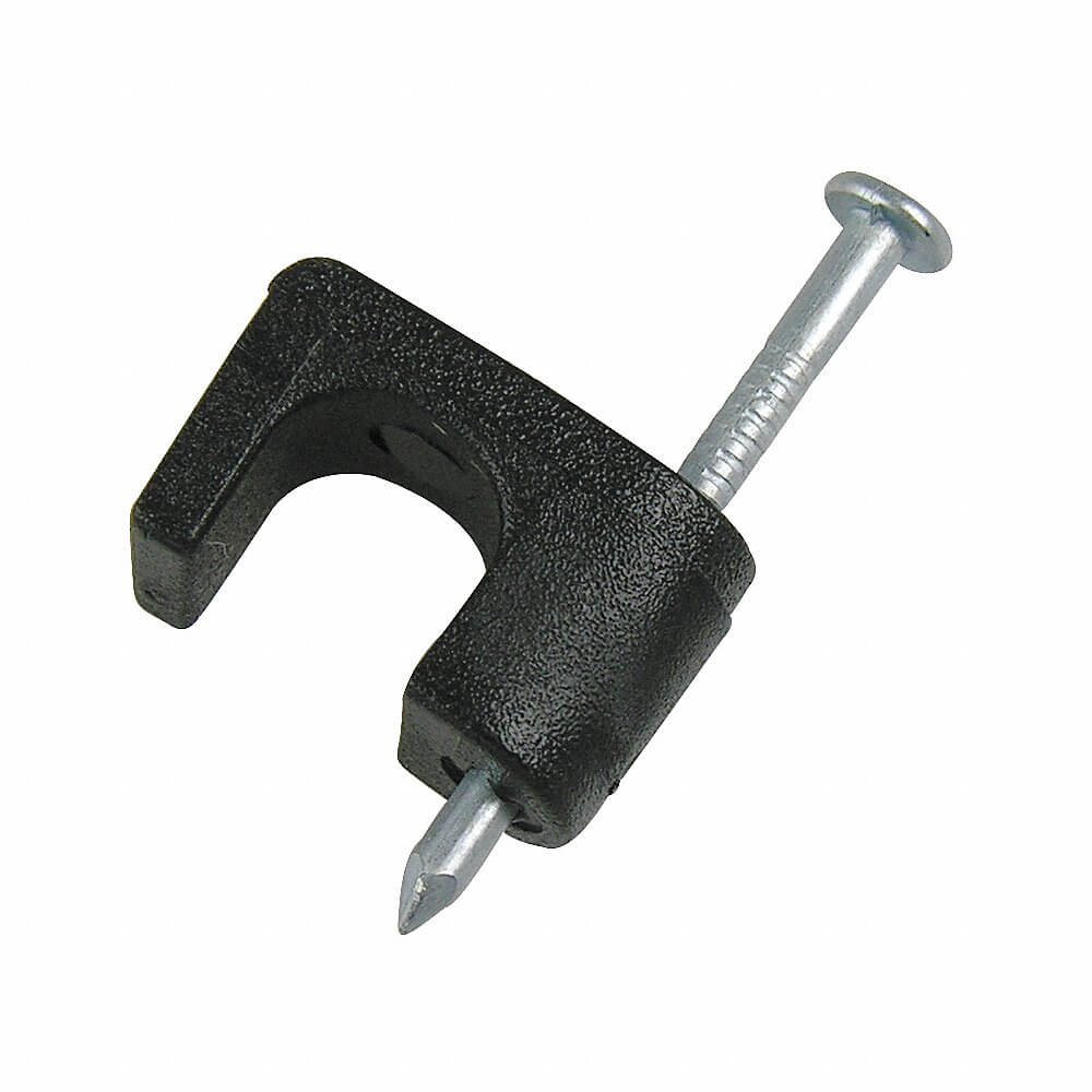 Cable Staple, Blk, 1/4 In Size, Plastic, Steel, Zn Plated