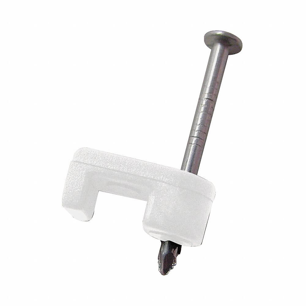 Cable Staple, White, 3/16 In Size, Plastic, Steel, Zn Plated