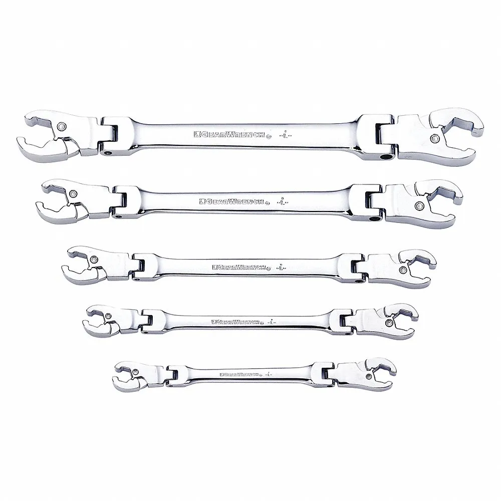Ratcheting Flex Head Flare Nut SAE Wrench Set, 5 Pcs